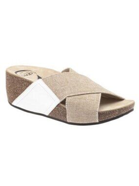 Abeo Unity Sandals Womens 6 Neutral Beige White Leather Textile Wedge  Platform